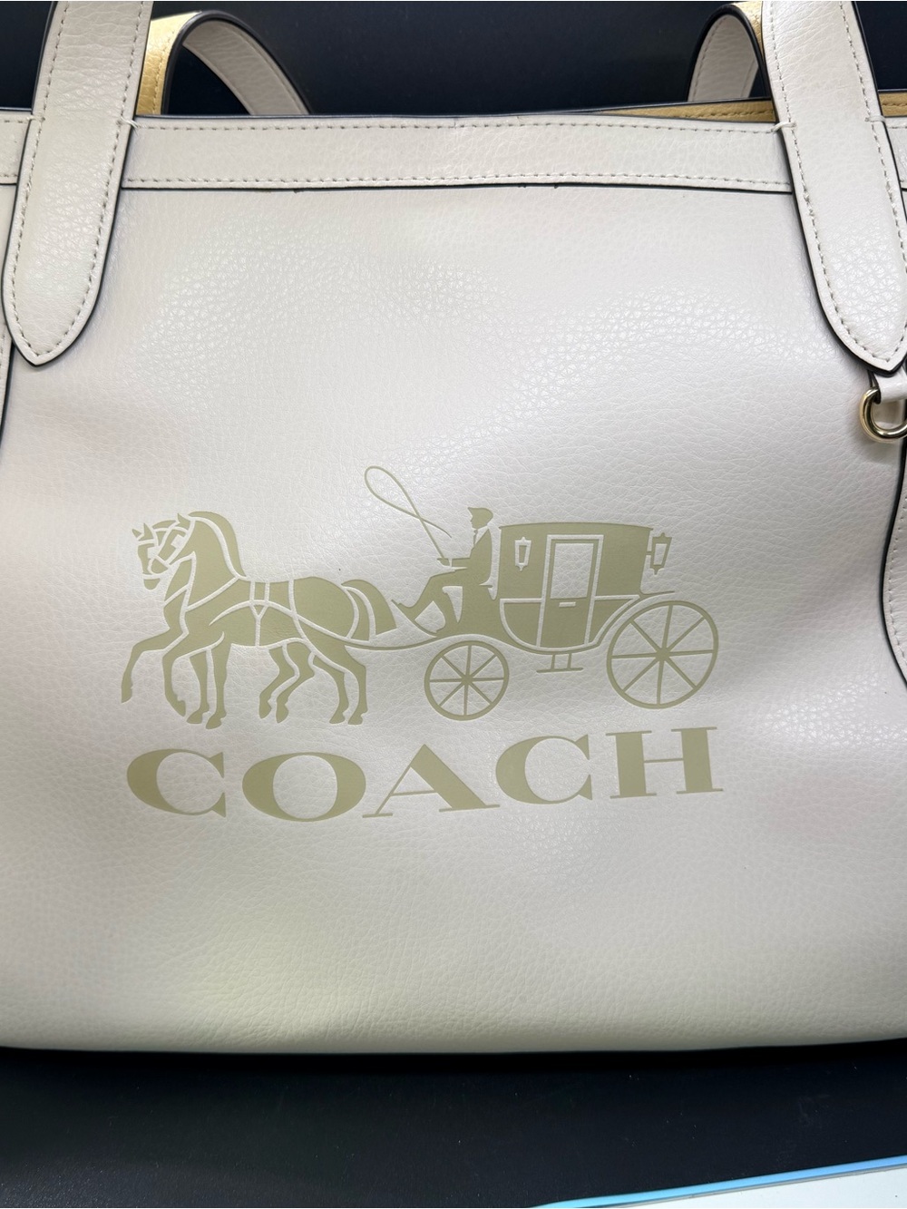 Coach Cream Leather Shoulder Bag with Coach Carriage Logo